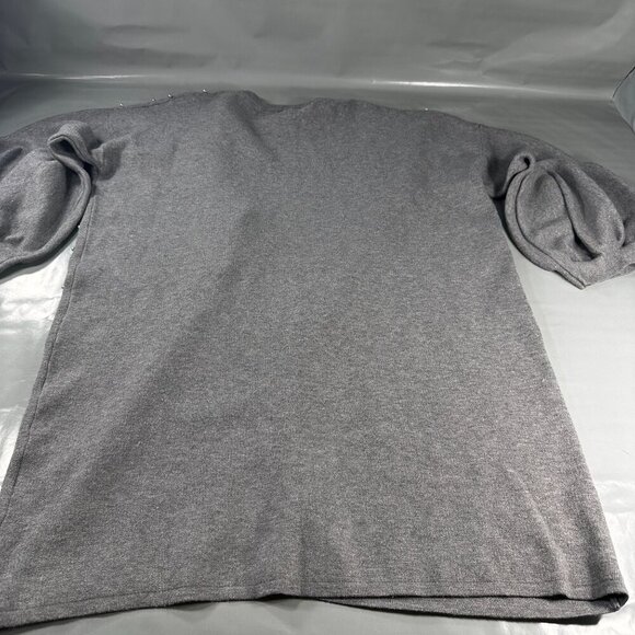 Christine Phillipe Pearl Studded Cardigan Women Sweater Balloon Sleeve Knit Grey - Picture 14 of 16